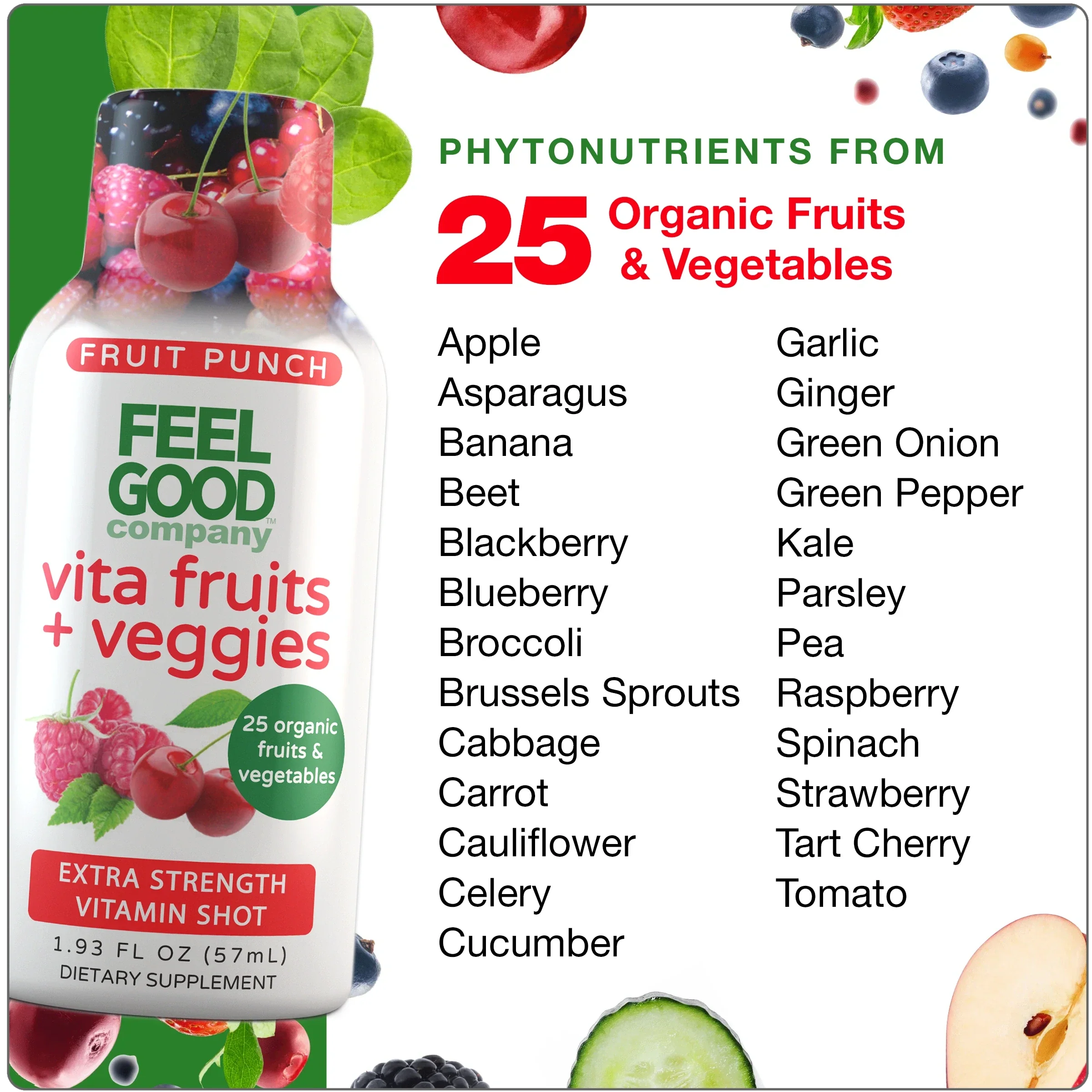 Vita Fruits + Veggies - Extra Strength Vitamin Shot - Fruit Punch - Image 3